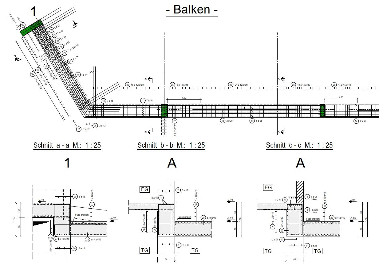 Decke — obere und untere Bewehrungslage